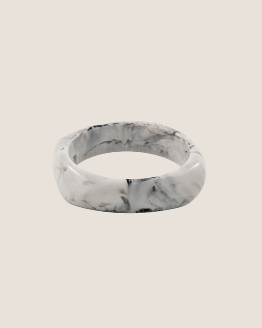 Medium Curvy White Marble Resin Bangle